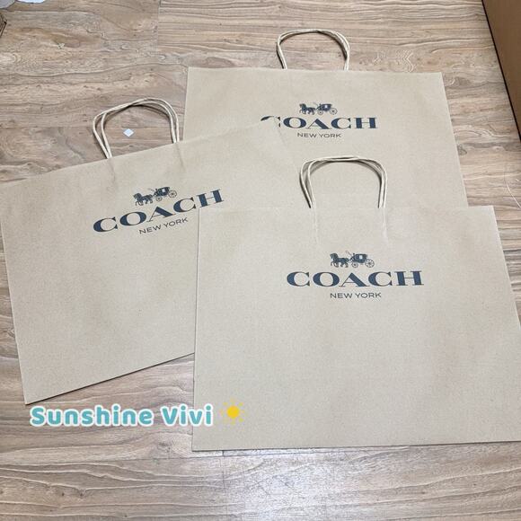 NEW 3pcs Coach Brown Medium Paper Shopping Gift Bag Size 16" x 12" x 6" - Picture 2 of 2